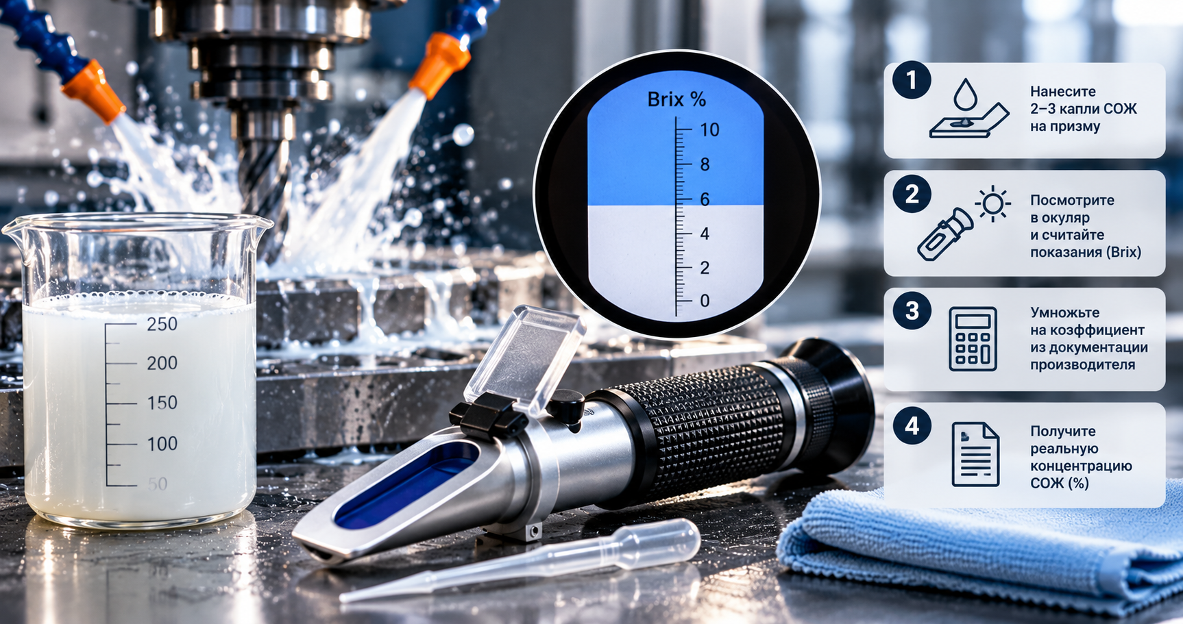 Как пользоваться оптическим рефрактометром для контроля концентрации СОЖ: пошаговая инструкция и важные нюансы
